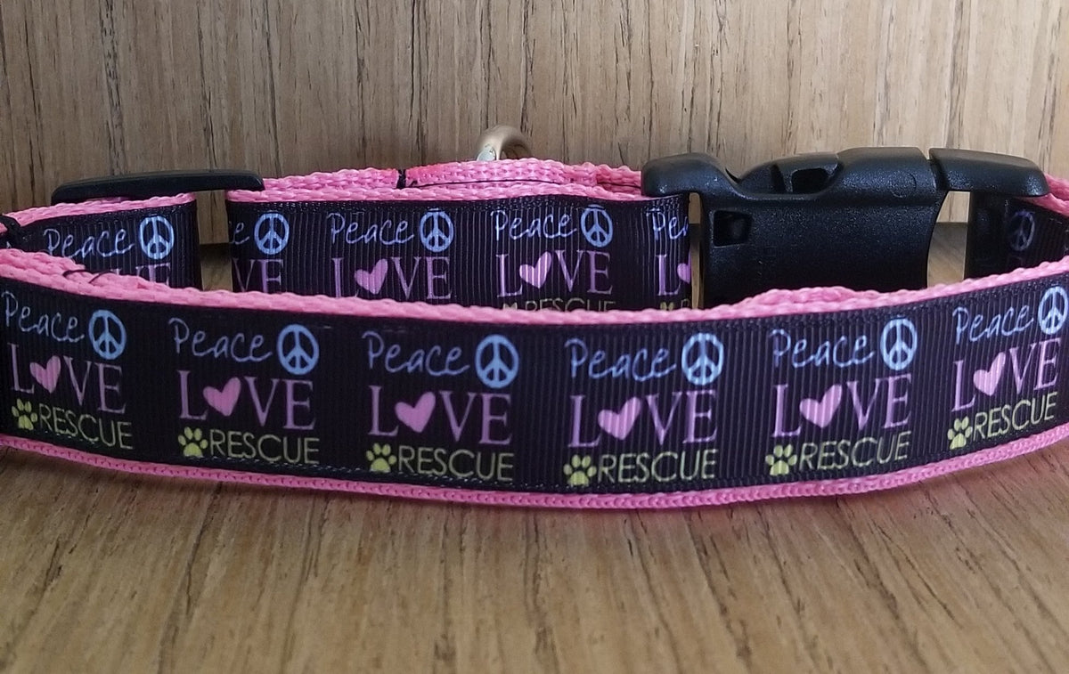 Peace Love & Rescue Dog Collar – Pink Print (Medium & Large)