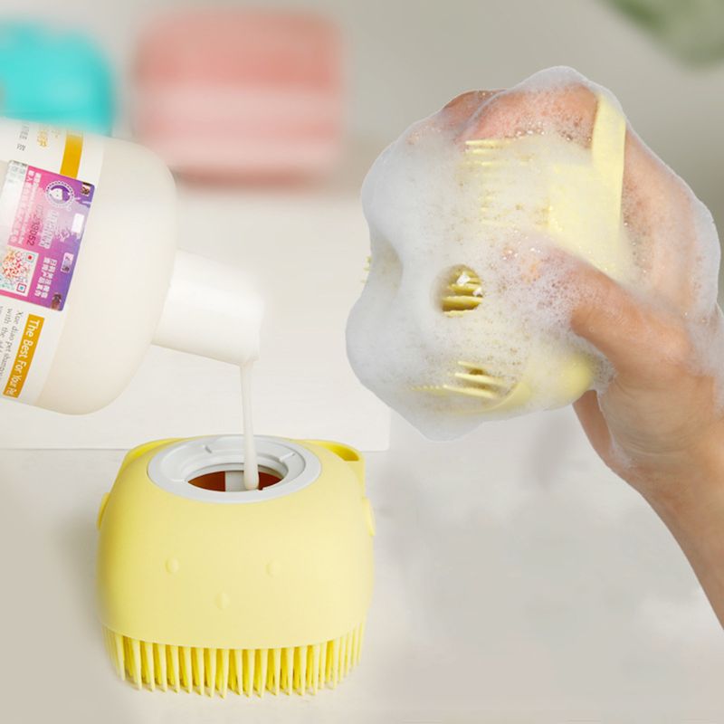 Silicone Pet Bath Brush & Shampoo Scrubber for Dogs & Cats