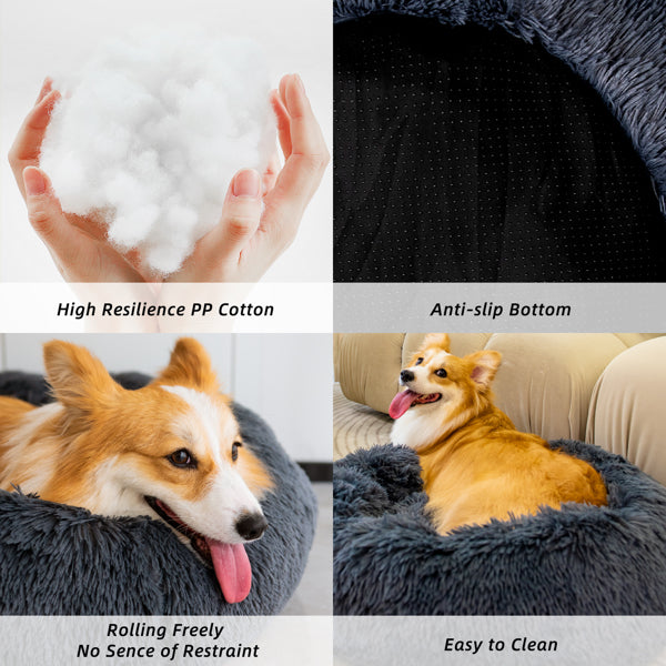 Anti-Anxiety Fluffy Donut Pet Bed – Washable Dog & Cat Bed