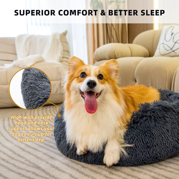 Anti-Anxiety Fluffy Donut Pet Bed – Washable Dog & Cat Bed