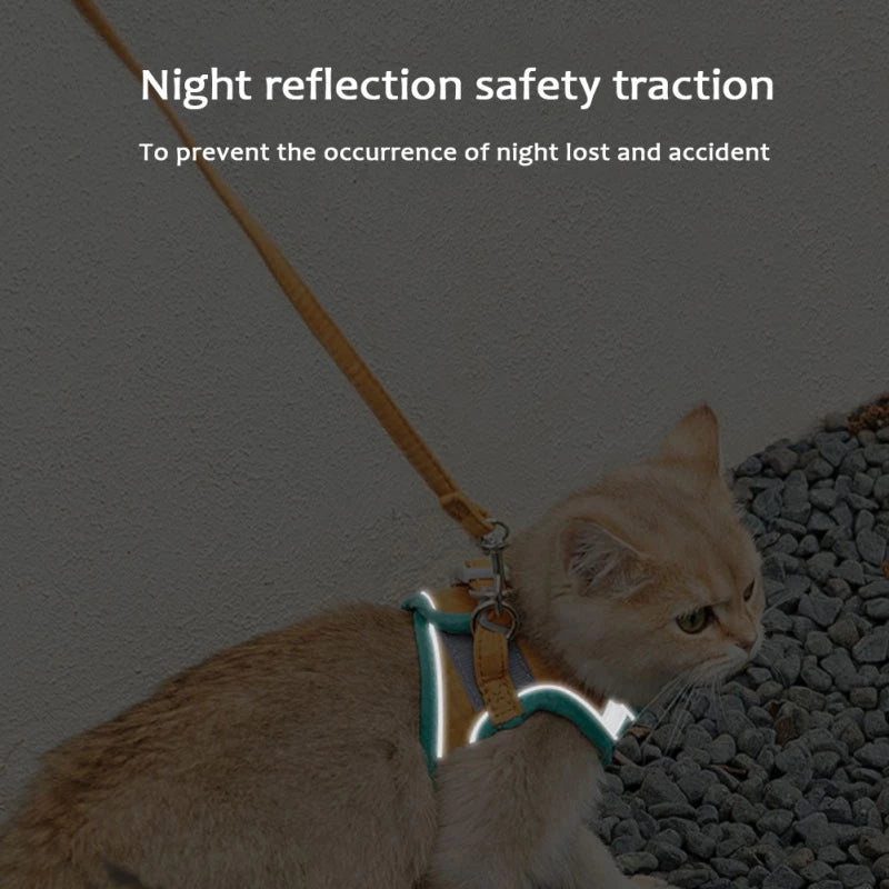 Adjustable Reflective Cat Harness & Leash Set – Escape-Proof Vest
