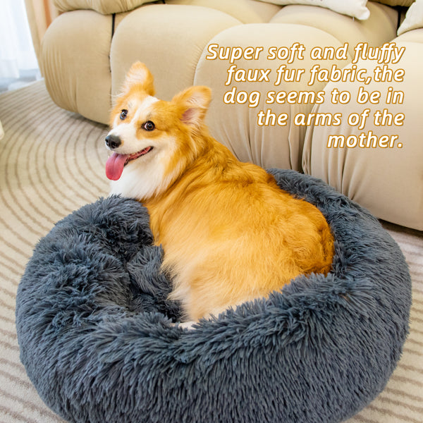 Anti-Anxiety Fluffy Donut Pet Bed – Washable Dog & Cat Bed